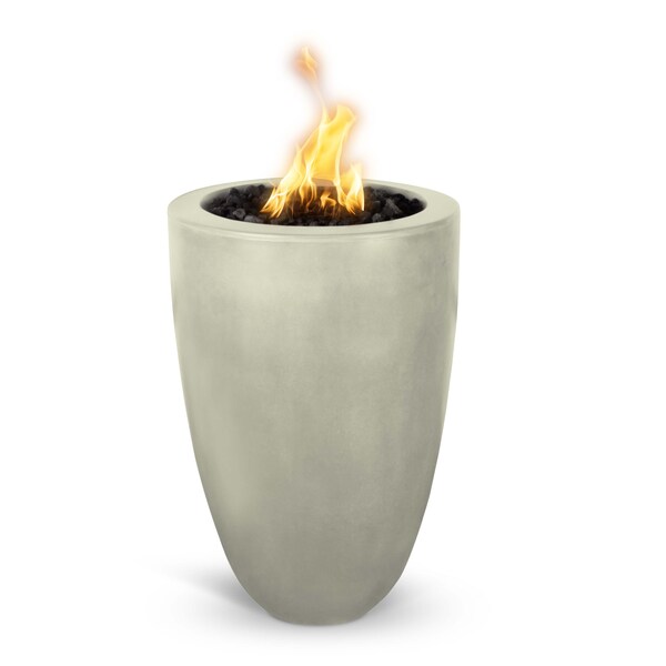 The Outdoor Plus 22 Round Castillo Fire Pillar - GFRC Concrete - Ash - Match Lit - Liquid Propane - OPT-CSTO22-ASH-LP