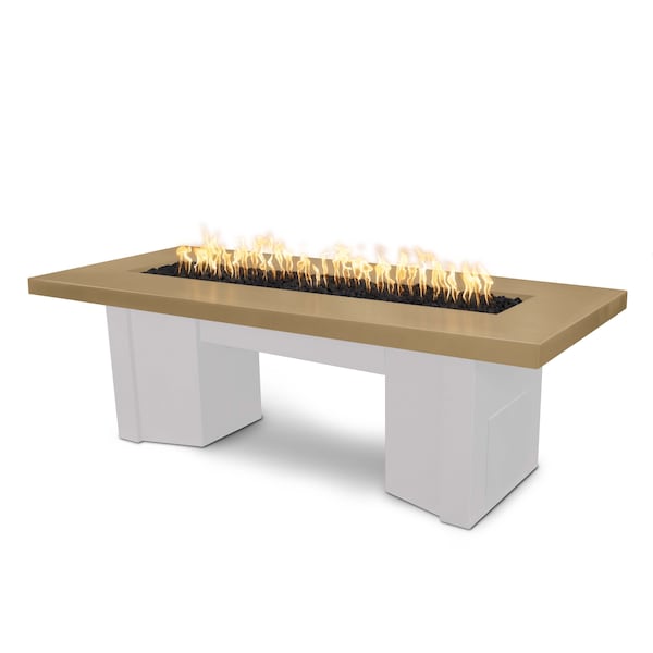 The Outdoor Plus 60 Alameda Fire Table Smooth Concrete, Brown Concrete Top, White Powder Coat Base, Natural Gas - OPT-ALMGFRC60FSEN-BRN-WHT-NG