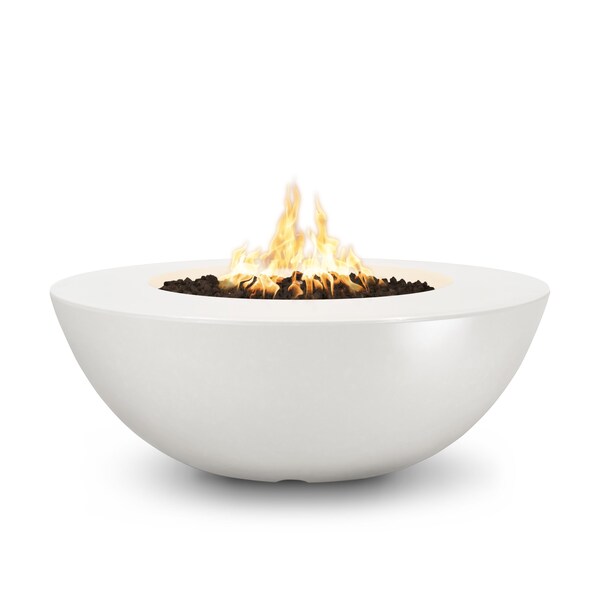 The Outdoor Plus 60 Round Sedona Fire Pit - GFRC Concrete - White - Low Voltage Electronic Ignition - Liquid Propane - OPT-SEDWL60E12V-LIM-LP