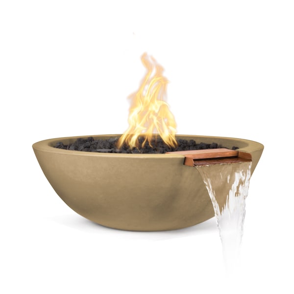 The Outdoor Plus 33 Round Sedona Fire & Water Bowl, GFRC Concrete, Brown, Match Lit with Flame Sense, Natural Gas - OPT-33RFWFSML-BRN-NG