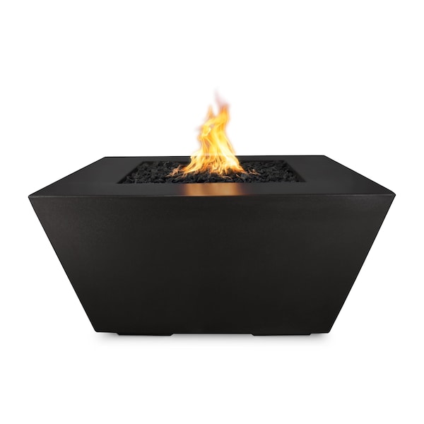 The Outdoor Plus 36 Square Redan Fire Pit - GFRC Concrete - Black - Match Lit with Flame Sense - Natural Gas - OPT-RDN36FSML-BLK-NG