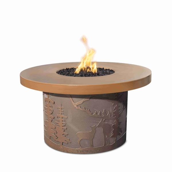 The Outdoor Plus 46 Round Outback Fire Pit, Match Lit w/Flame Sense System, Chocolate Conc. TopLiq. Propane - OPT-OBRDC46FSML-CHC-SLV-LP