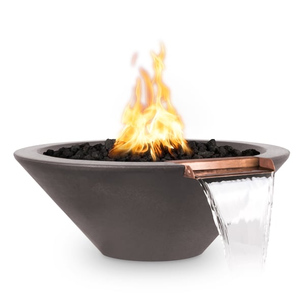 The Outdoor Plus 36 Round Cazo Fire, Water Bowl, GFRC Concrete, Chestnut, Low Voltage Electronic Ignition, Liquid Propane - OPT-36RFWE12V-CST-LP