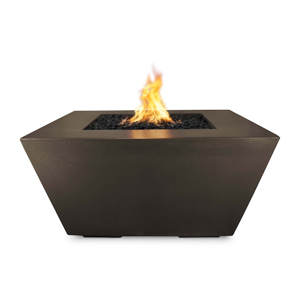 The Outdoor Plus 50 Square Redan Fire Pit - GFRC Concrete - Chocolate - Match Lit with Flame Sense - Natural Gas - OPT-RDN50FSML-CHC-NG