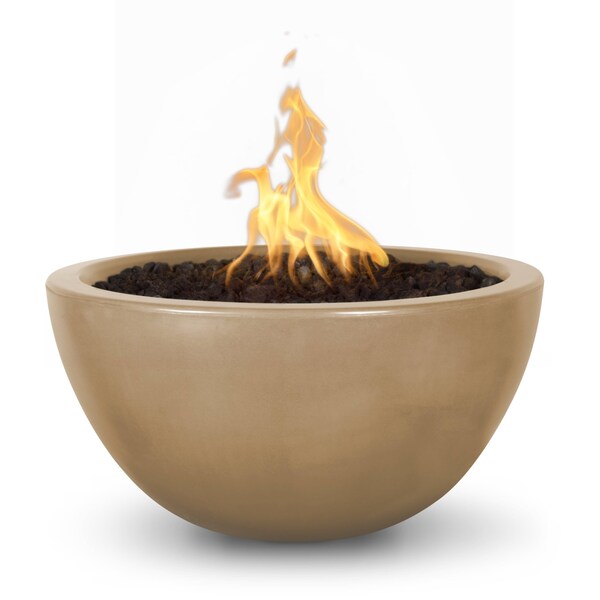 The Outdoor Plus 38 Round Luna Fire Pit - GFRC Concrete - Brown - Spark Ignition with Flame Sense - Natural Gas - OPT-LUN38FSEN-BRN-NG
