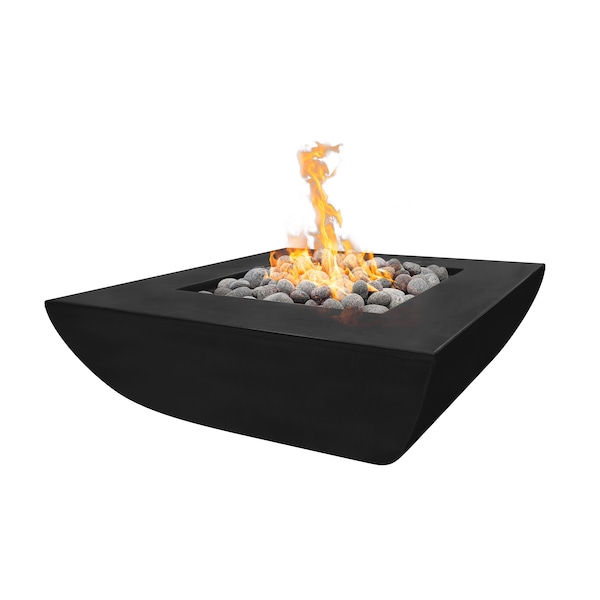 The Outdoor Plus 42 Square Avalon Fire Pit, GFRC Concrete, Black, Spark Ignition with Flame Sense, Liquid Propane - OPT-AVWLFP4242FSEN-BLK-LP