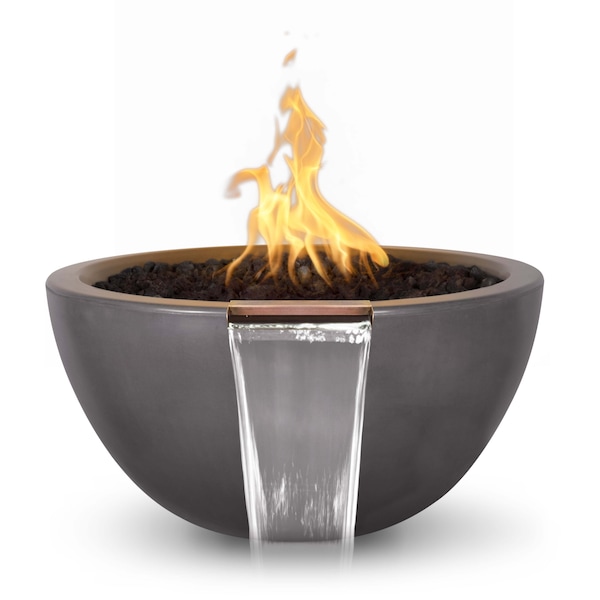 The Outdoor Plus 30 Round Luna Fire & Water Bowl, GFRC Concrete, Chestnut, Match Lit with Flame Sense, Liquid Propane - OPT-LUNFW30FSML-CST-LP