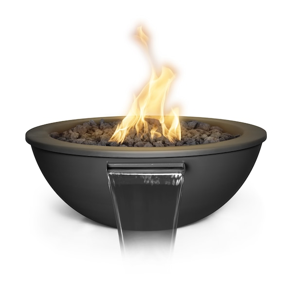 The Outdoor Plus 36 Round Sedona Fire & Water Bowl, Powder Coated Metal, Black, Match Lit w/Flame Sense, Liquid Propane - OPT-36RPCFWFSML-BLK-LP