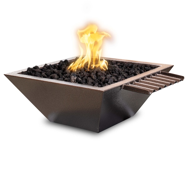 The Outdoor Plus 24 Square Maya Fire, Water Bowl, Powder Coated Metal, Copper Vein, Match Lit w/Flame Sense, Liq. Propane - OPT-24SQPCFWWVFSML-CPV-LP