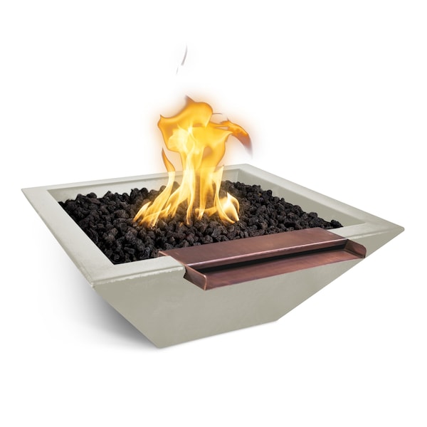 The Outdoor Plus 36 Square Maya Fire & Water Bowl - GFRC Concrete - Ash - Match Lit with Flame Sense - Natural Gas - OPT-36SFWWSFSML-ASH-NG