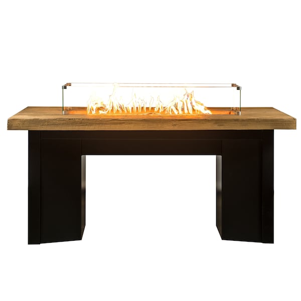 The Outdoor Plus 78 Alameda Fire Table Wood Grain, 12V Electronic Ignition, Ivory Concrete Top, Liquid Propane - OPT-ALMWG78E12V-IVY-BLK-LP