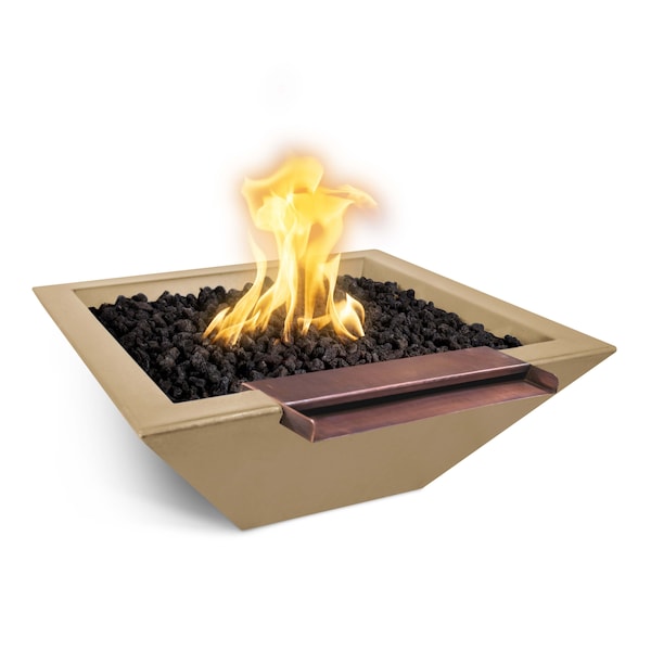 The Outdoor Plus 24 Square Maya Fire & Water Bowl - GFRC Concrete - Brown - Match Lit - Liquid Propane - OPT-24SFWWS-BRN-LP
