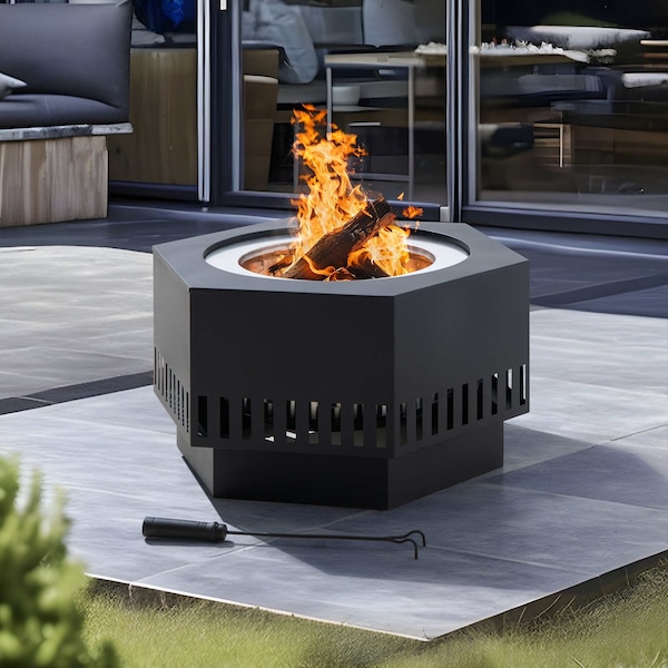 Sunjoy 28 in Smokeless Fire Pit with Ash Pan and Poker, Portable Wood Burning Fireplace, Black - A301060500