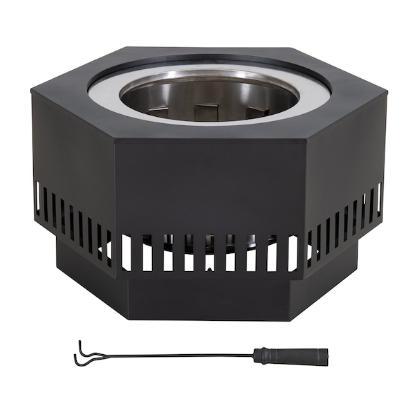 Sunjoy 28 in Smokeless Fire Pit with Ash Pan and Poker, Portable Wood Burning Fireplace, Black - A301060500