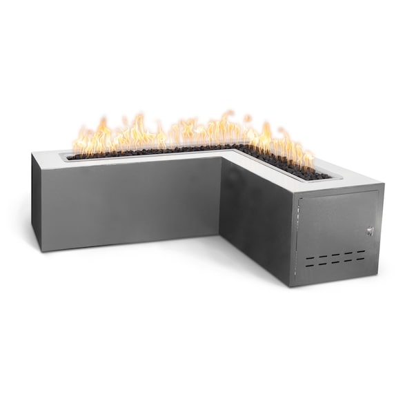 The Outdoor Plus 60 L-Shaped Whitney Fire Table, Powder Coated Metal, Plug, Play Electronic Ignition, Liquid Propane - OPT-WHTPC60EKIT-PEW-LP