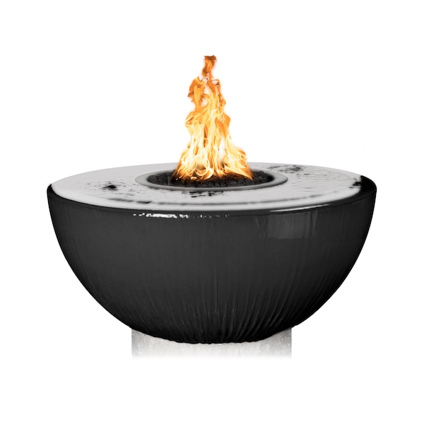 The Outdoor Plus 38 Round Sedona Fire & Water Bowl, GFRC Concrete, Black, Low Voltage Electronic Ignition, Natural Gas - OPT-38FW360E12V-BLK-NG