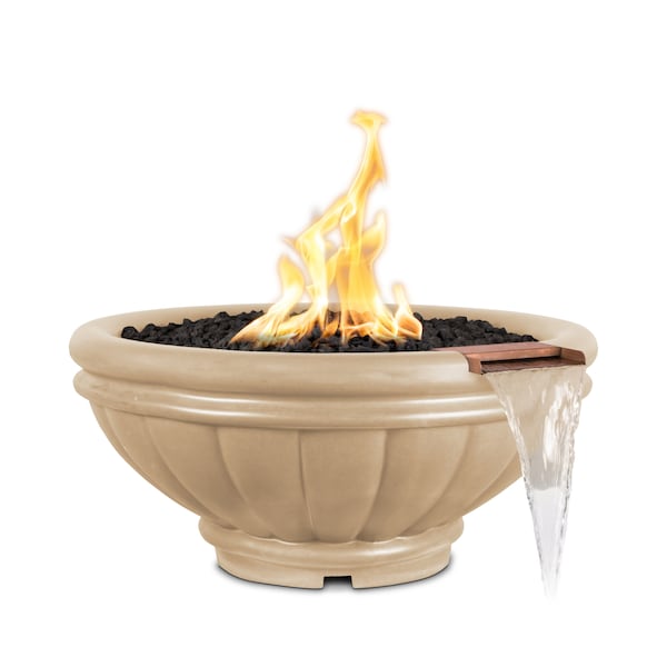 The Outdoor Plus 24 Round Roma Fire & Water Bowl - GFRC Concrete - Vanilla - Match Lit - Liquid Propane - OPT-ROMFW24-VAN-LP