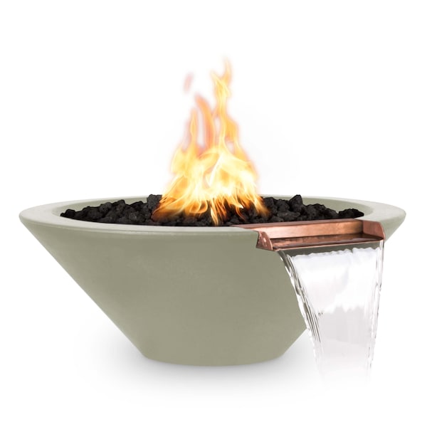 The Outdoor Plus 48 Round Cazo Fire & Water Bowl - GFRC Concrete - Ash - Match Lit - Liquid Propane - OPT-48RFW-ASH-LP