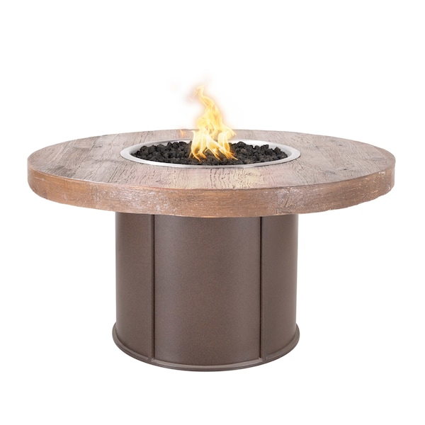 The Outdoor Plus Fresno Wood Grain and Steel Fire Pit 43, Ivory Concrete Top, Java Powder Coat Base, Natural Gas - OPT-FRS43FSEN-IVY-JAV-NG