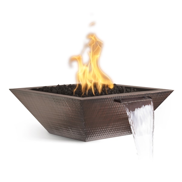 The Outdoor Plus 36 Square Maya Fire & Water Bowl - Copper - Low Voltage Electronic Ignition - Liquid Propane - OPT-36SCFWE12V-LP