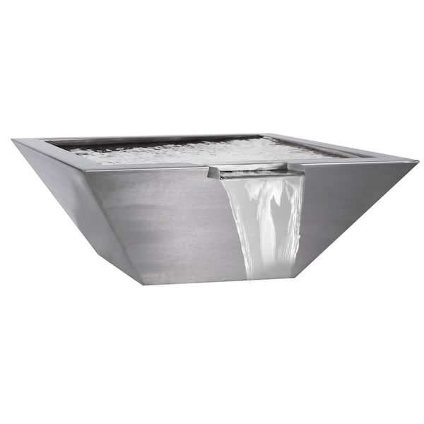The Outdoor Plus 30 Square Maya Fire & Water Bowl - Stainless Steel - Match Lit with Flame Sense - Liquid Propane - OPT-30SQSSFWFSML-LP