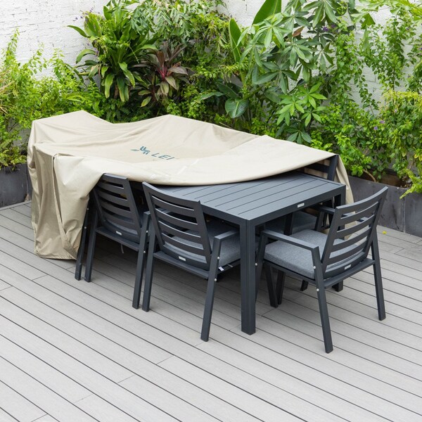 Leisuremod Chelsea Rectangular Outdoor Rain Cover for 87in Patio Dining Table and Chairs Set, Brown - CC87RC