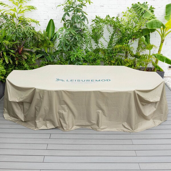 Leisuremod Chelsea Rectangular Outdoor Rain Cover for 87in Patio Dining Table and Chairs Set, Brown - CC87RC