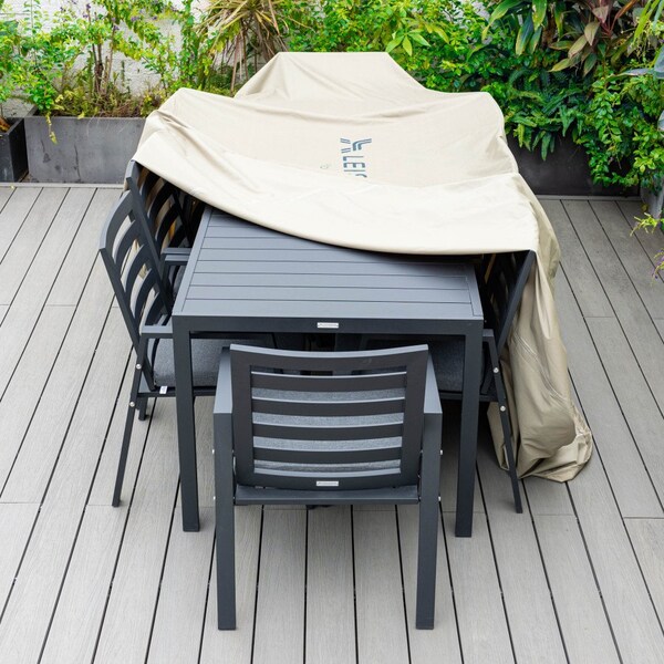 Leisuremod Chelsea Rectangular Outdoor Rain Cover for 87in Patio Dining Table and Chairs Set, Brown - CC87RC