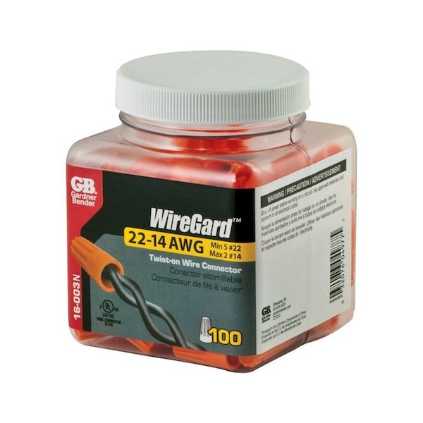 Gardner Bender WireGard 22-14 Ga. Conectores de alambre de cobre naranja de 100 piezas - 16-003N