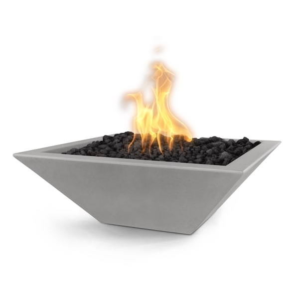The Outdoor Plus 24 Square Maya Fire Bowl - GFRC Concrete - Natural Gray - Match Lit - Natural Gas - OPT-24SFO-NGY-NG