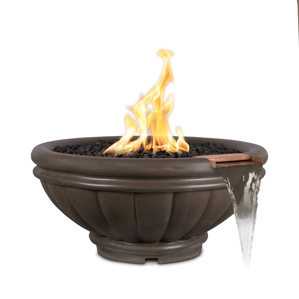 The Outdoor Plus 24 Round Roma Fire & Water Bowl - GFRC Concrete - Chocolate - Match Lit - Liquid Propane - OPT-ROMFW24-CHC-LP