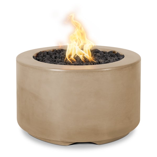 The Outdoor Plus 32 Round Florence Fire Pit - GFRC Concrete - Brown - Low Voltage Electronic Ignition - Natural Gas - OPT-FL3218E12V-BRN-NG