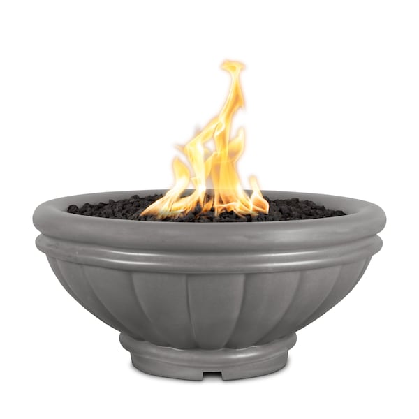 The Outdoor Plus 36 Round Roma Fire Bowl, GFRC Concrete, Natural Gray, Low Voltage Electronic Ignition, Liquid Propane - OPT-ROMFO36E12V-NGY-LP