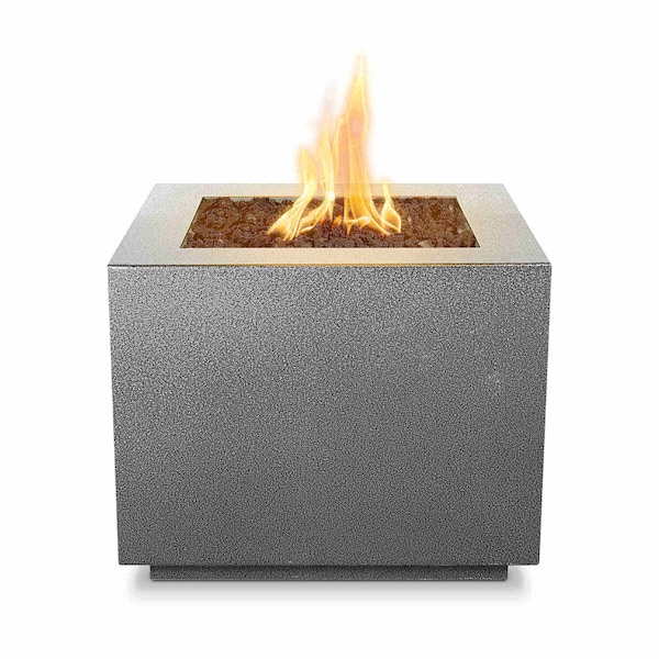 The Outdoor Plus 36 Square Forma Fire Pit, Powder Coated Metal, Silver Vein, Play Electronic Ignition, Liquid Propane - OPT-36PCSQEKIT-SLV-LP