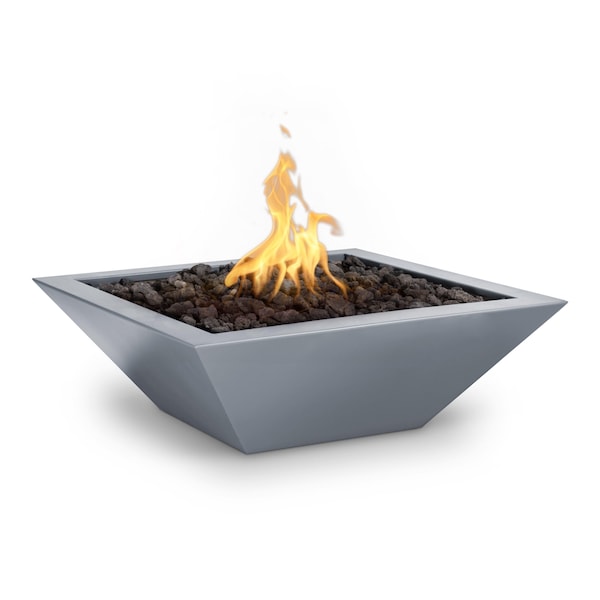 The Outdoor Plus 24 Square Maya Fire Bowl - Powder Coated Metal - Gray - Match Lit with Flame Sense - Liquid Propane - OPT-24SQPCFOFSML-GRY-LP