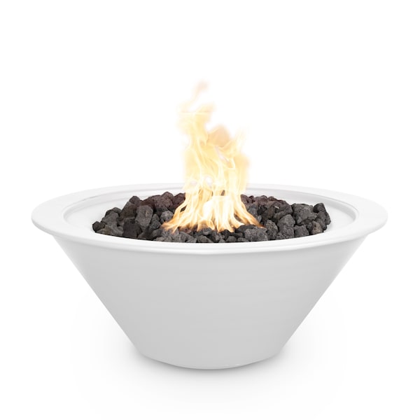 The Outdoor Plus 36 Round Cazo Fire Bowl, Powder Coated Metal, White, Low Voltage Electronic Ignition, Natural Gas - OPT-R36PCFOE12V-WHT-NG