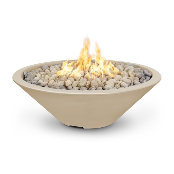 The Outdoor Plus 48 Round Cazo Fire Pit - GFRC Concrete - Vanilla - Plug & Play Electronic Ignition - Liquid Propane - OPT-CZNL48EKIT-VAN-LP