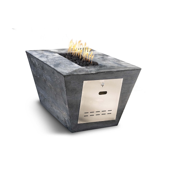 The Outdoor Plus 72 Rectangular Plymouth Fire Pit - Wood Grain GFRC Concrete - Ebony - Match Lit - Liquid Propane - OPT-PLM7228-EBN-LP
