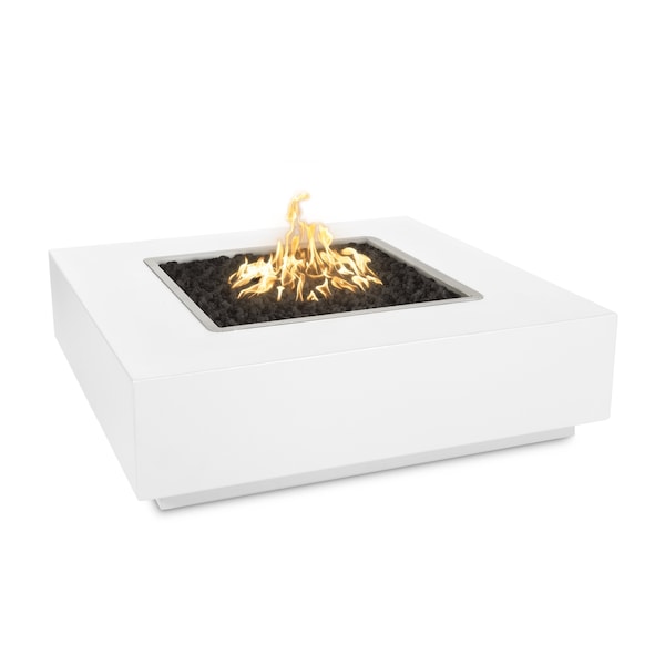 The Outdoor Plus 42 Square Quad Fire Pit, Powder Coated Metal, White, Low Voltage Electronic Ignition, Natural Gas - OPT-QDPC42E12V-WHT-NG