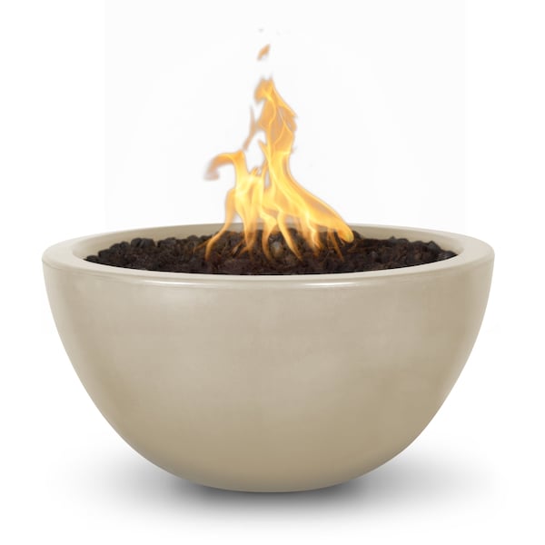 The Outdoor Plus 38 Round Luna Fire Pit - GFRC Concrete - Vanilla - Plug & Play Electronic Ignition - Liquid Propane - OPT-LUN38EKIT-VAN-LP