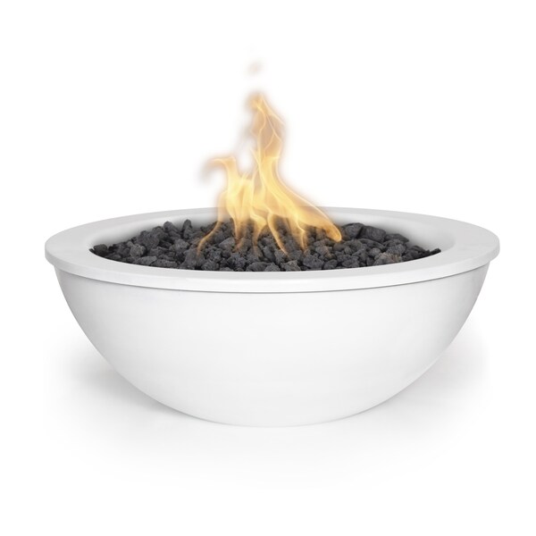 The Outdoor Plus 27 Round Sedona Fire Bowl, Powder Coated Metal, White, Low Voltage Electronic Ignition, Natural Gas - OPT-27RPCFOE12V-WHT-NG