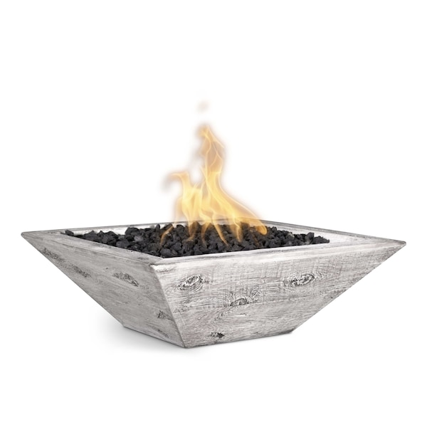 The Outdoor Plus 30 Square Maya Fire Bowl, Wood Grain GFRC Concrete, Ivory, Match Lit with Flame Sense, Liquid Propane - OPT-30SWGFOFSML-IVY-LP