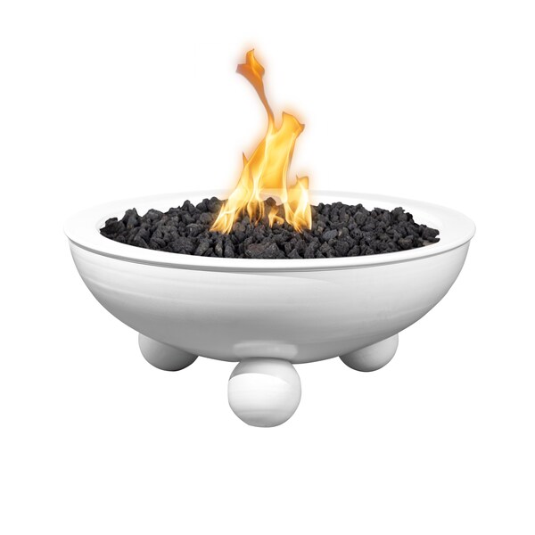 The Outdoor Plus 36 Round Sedona Fire Bowl - Powder Coated Metal - White - Match Lit - Liquid Propane - OPT-36RPCRLFO-WHT-LP