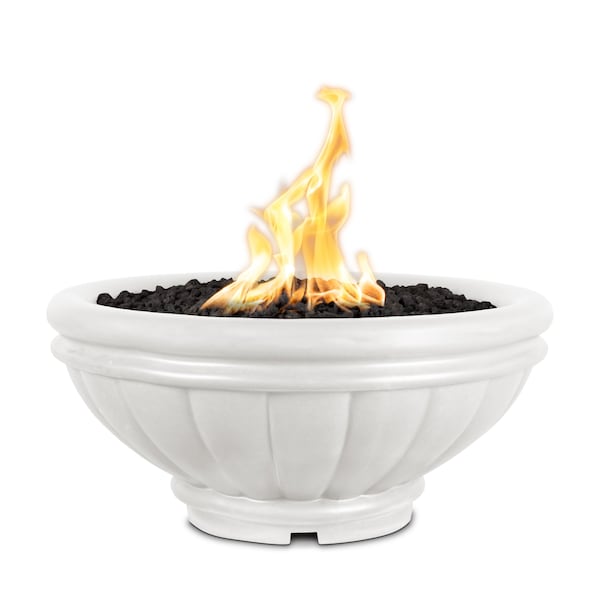 The Outdoor Plus 36 Round Roma Fire Bowl - GFRC Concrete - White - Low Voltage Electronic Ignition - Natural Gas - OPT-ROMFO36E12V-LIM-NG