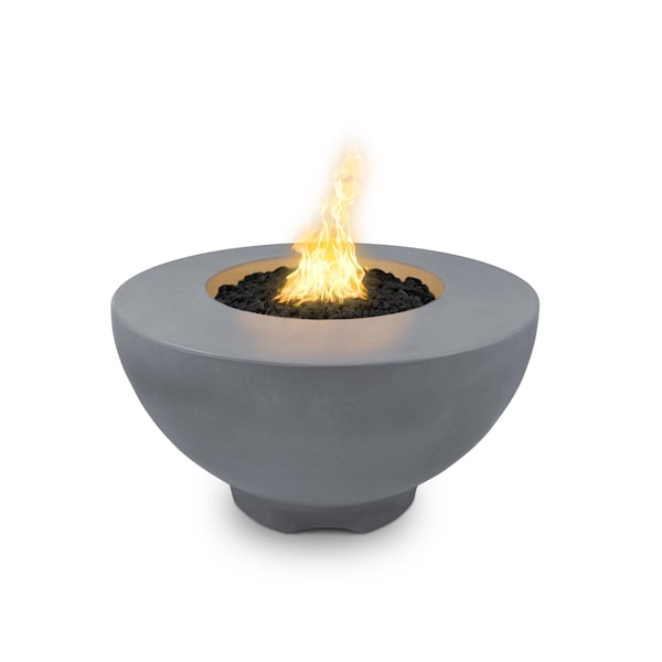 The Outdoor Plus 37 Round Sienna Fire Pit - GFRC Concrete - Gray - Low Voltage Electronic Ignition - Natural Gas - OPT-RF37E12V-GRY-NG