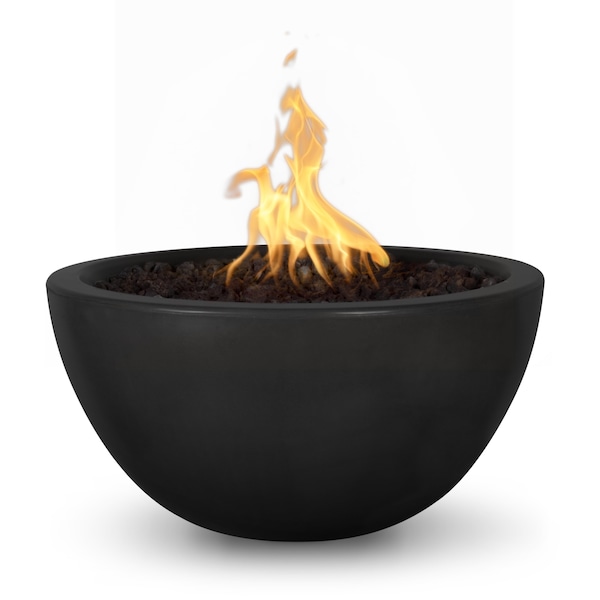 The Outdoor Plus 38 Round Luna Fire Pit - GFRC Concrete - Black - Low Voltage Electronic Ignition - Liquid Propane - OPT-LUN38E12V-BLK-LP