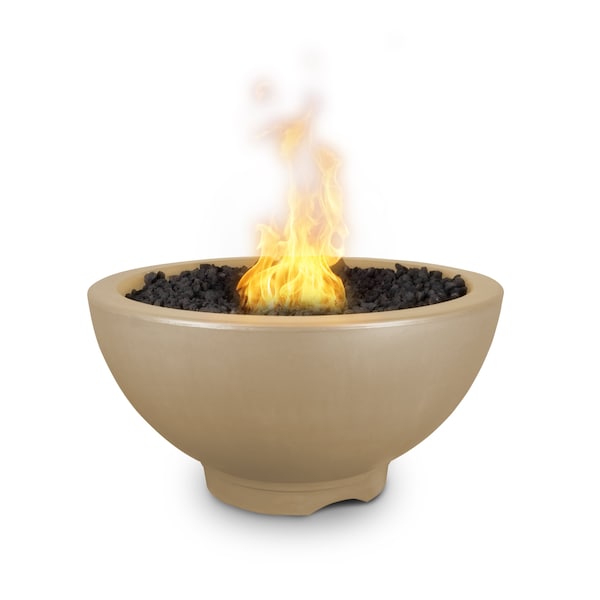 The Outdoor Plus 38 Round Sonoma Fire Pit - GFRC Concrete - Brown - Spark Ignition with Flame Sense - Liquid Propane - OPT-SONMA38FSEN-BRN-LP