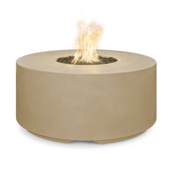 The Outdoor Plus 46 Round Florence Fire Pit, GFRC Concrete, Brown, Low Voltage Electronic Ignition, Liquid Propane - OPT-FL4620E12V-BRN-LP