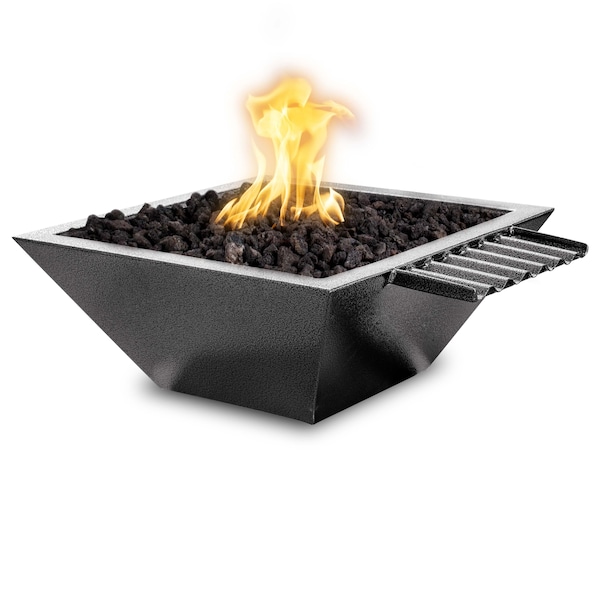 The Outdoor Plus 36 Square Maya Fire, Water Bowl, Powder Coated Metal, Silver Vein, Liquid Propane - OPT-36SQPCFWWVE12V-SLV-LP