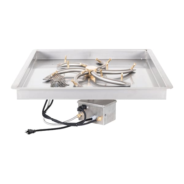 The Outdoor Plus 36x36 Square Drop-in Pan and 30 Brass Triple 'S' Bullet Burner - Low Voltage Electronic Ignition - OPT-BP36SDE12
